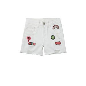 Girls Justice white denim high rise midi cutoff denim shorts with patches size 8